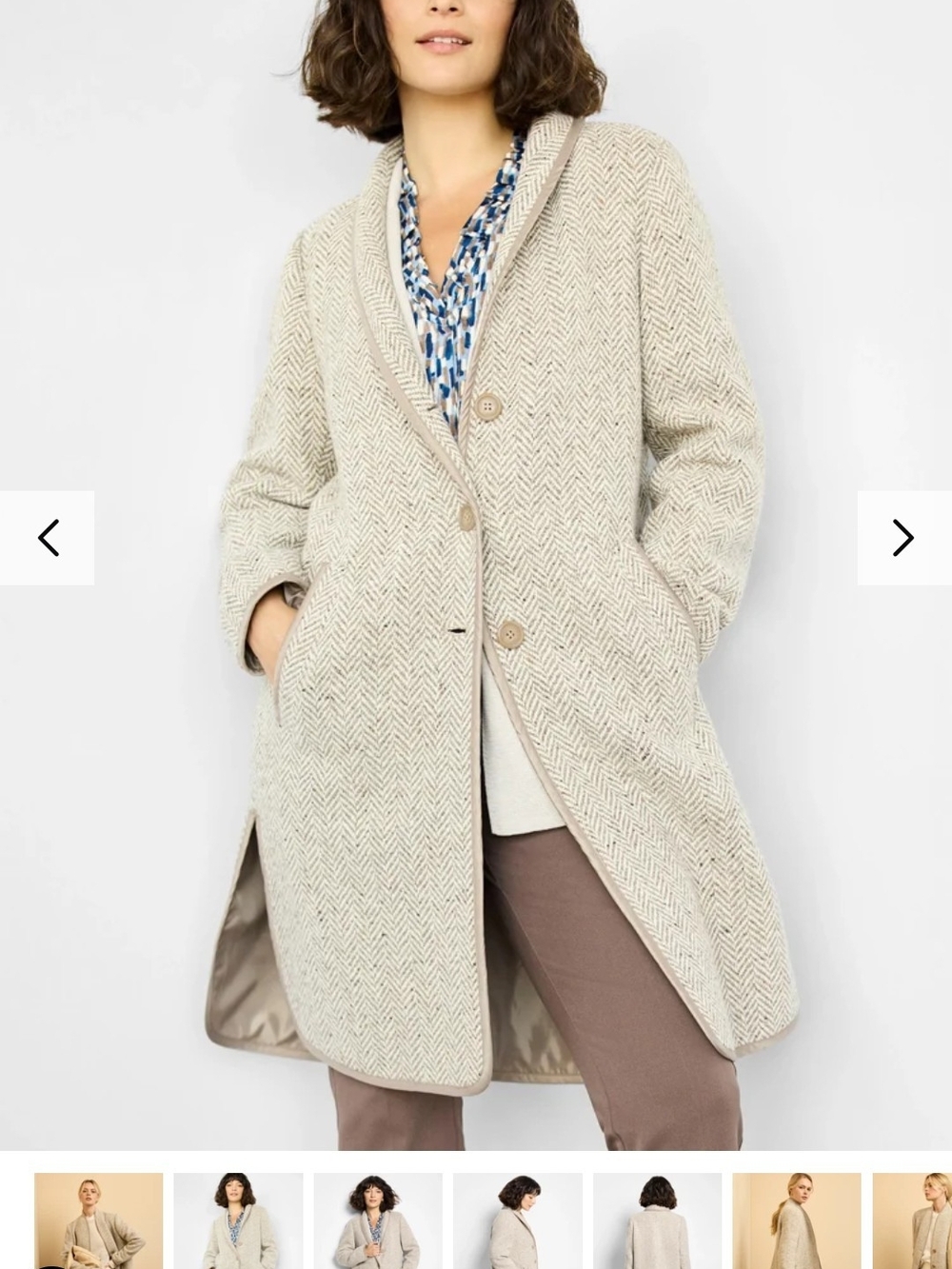 NIC+ZOE Cream Herringbone Coatigan with Shawl Collar
